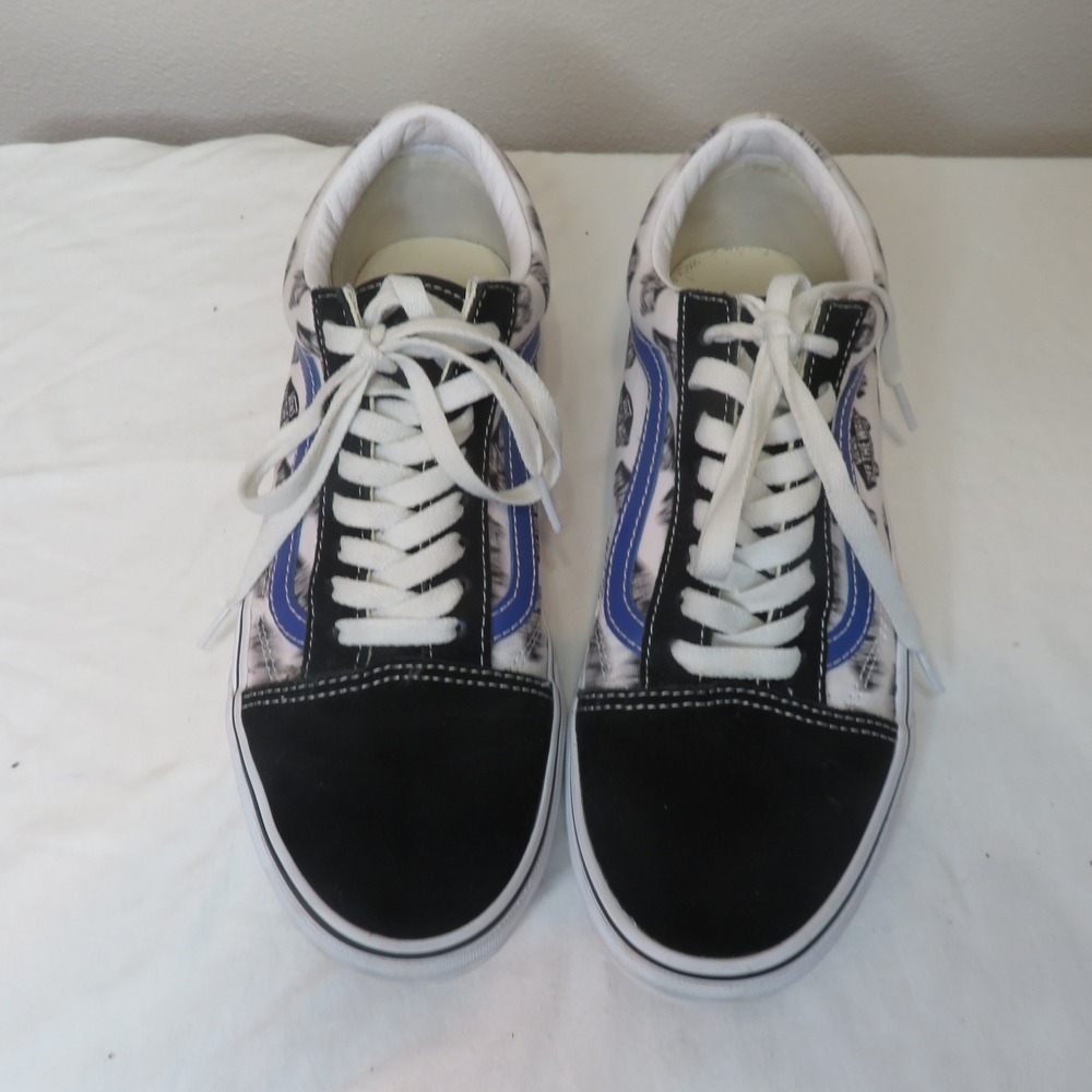 Vans Old Skool Off The Wall Logo Print Black Blue White Sneakers M/8 W/9.5